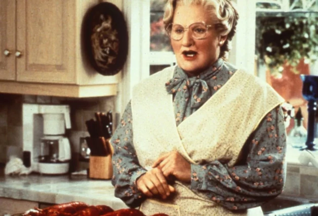 El intérprete, caracterizado de Mrs. Doubtfire.