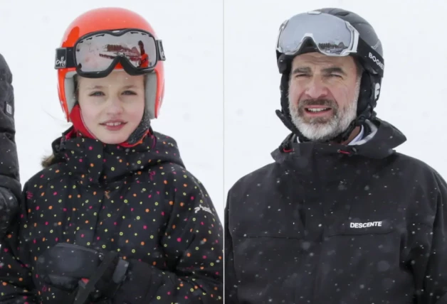 La princesa Leonor, esquiando en Candanchú-Astún junto al rey Felipe VI.