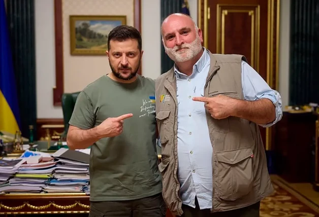 José Andrés con el presidente de Ucrania, Zelenski.