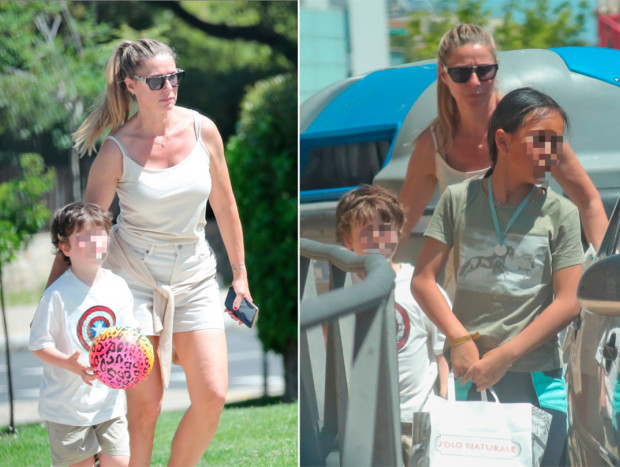 A Izqda., la vasca, con su hijo, Nicolás, de 6 años. Dcha., con su niño y su hija Carmen, de 11.