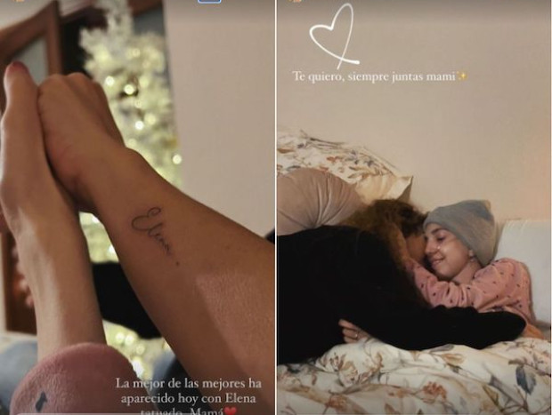 Elena Huelva muestra el tatuaje que se ha hecho su madre con su nombre.