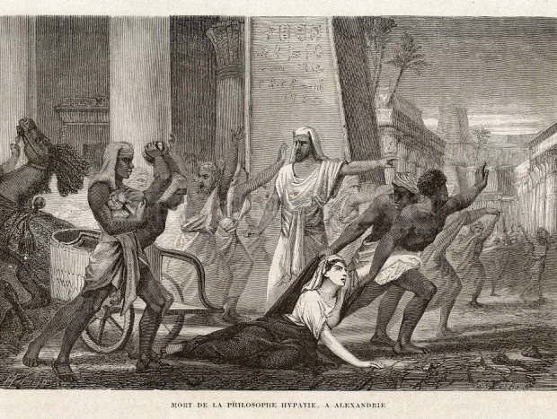 Un dibujo del siglo XIX que representa la muerte de la filósofa.