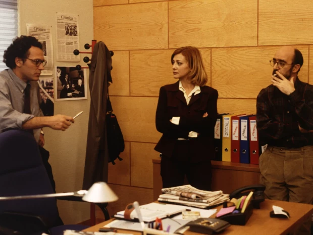 Con José Coronado en la serie "Periodistas".
