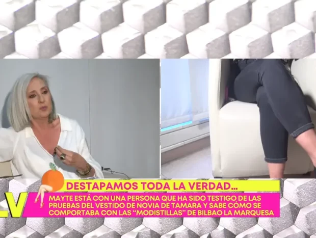 Captura de Sálvame hablando con un testigo de las pruebas del vestido de Tamara Falcó