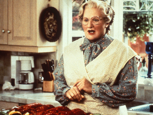 El intérprete, caracterizado de Mrs. Doubtfire.