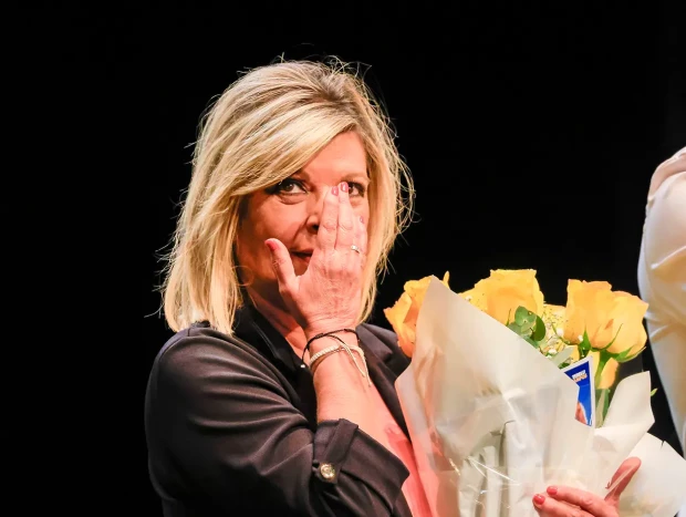 Terelu Campos emocionada en el estreno de su obra de teatro.