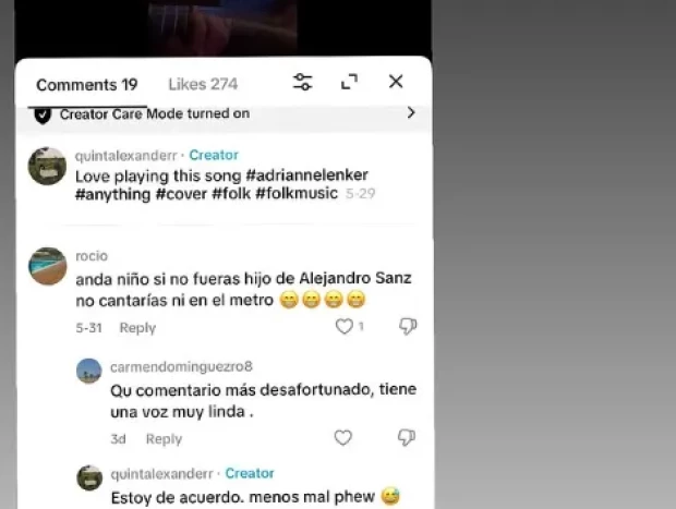 Alexander, el hijo de Alejandro Sanz, responde a sus haters (story)