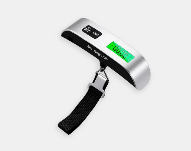 Báscula digital portátil para maletas con pantalla LCD y termómetro