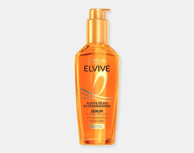 Aceite nutritivo para cabello seco con acabado brillante y sedoso