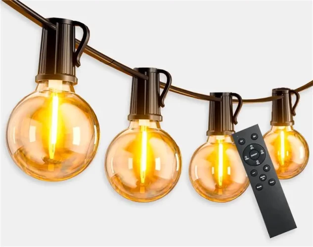Guirnalda LED exterior con 16 bombillas y control remoto, impermeable IP44