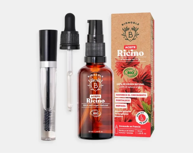 Aceite de ricino orgánico prensado en frío para cabello, pestañas y piel