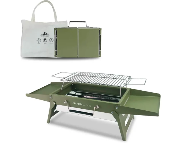 Barbacoa portátil de carbón plegable sin montaje para camping y playa
