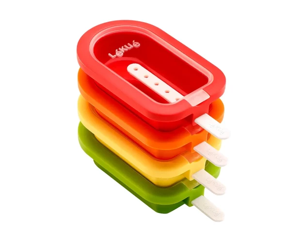 Lékué kit de 4 moldes mini polo apilables de silicona con tapa y recetas