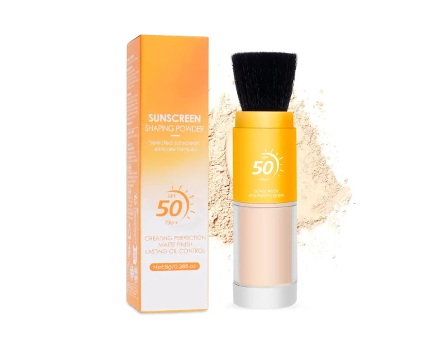 Protector solar en polvo mineral con brocha SPF 50 – Fija, matifica y protege