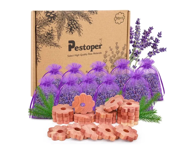 Antipolillas natural para armario – lavanda y anillos de cedro, 30 piezas
