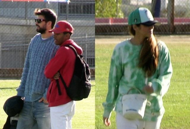 Piqué y Shakira en el partido de béisbol de su hijo Milan.