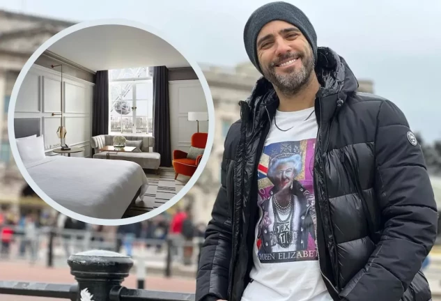 Roberto Leal  en Londres en un montaje con una foto del hotel.