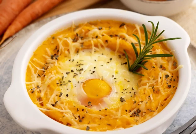 Cazuelita de zanahorias con huevo y queso rallado