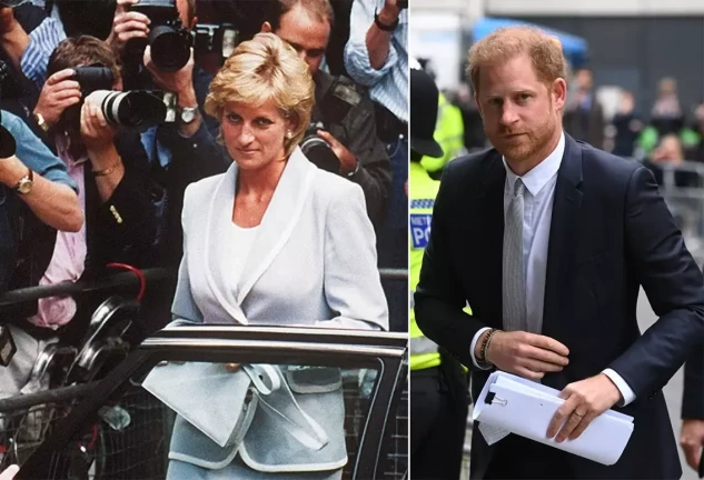 Lady Di y el Príncipe Harry acosados por la prensa.