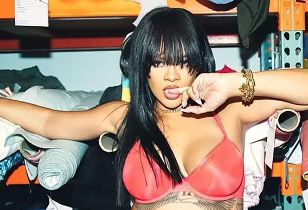 Rihanna posando embarazada en lencería.