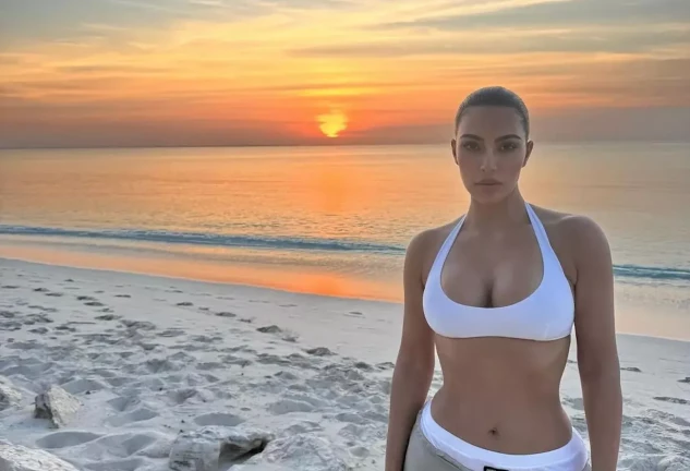 Kim Kardashian atardecer en la playa