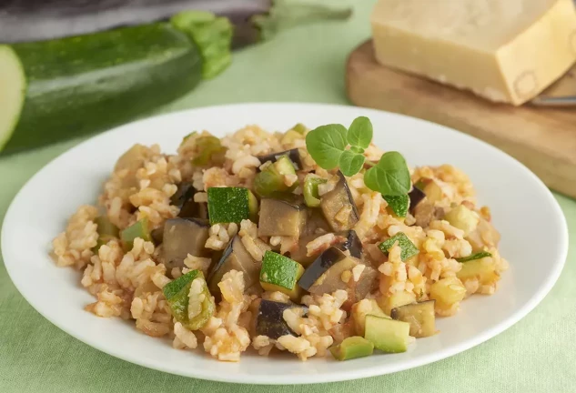 Arroz con berenjenas y calabacines