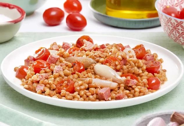 Lentejas rehogadas con jamón