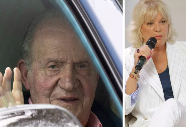 El rey emérito en un coche, en un montaje con Bárbara Rey en la presentación de sus memorias