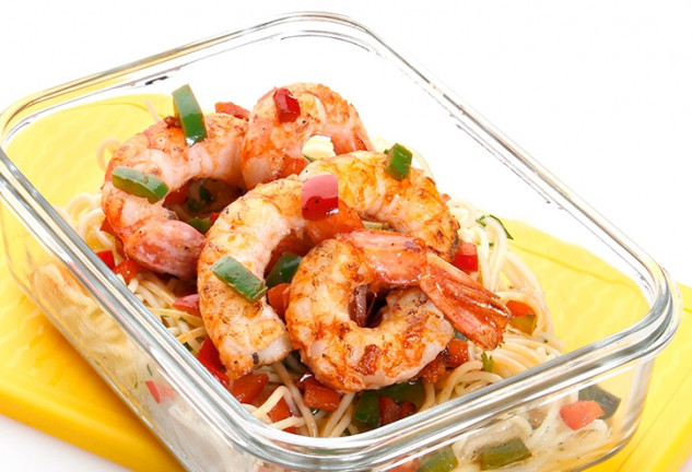 Gambas. Gambas con pimientos y espaguetis receta