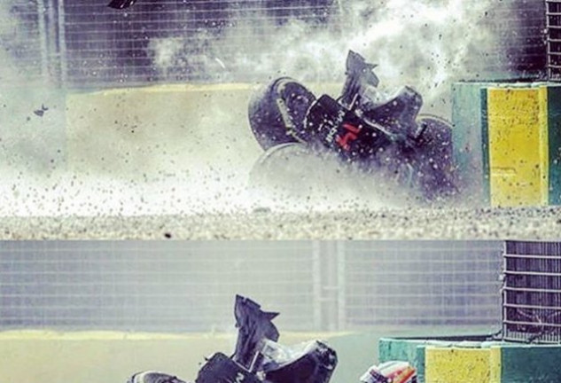 Alonso colgó en su Instagram estas dos imágenes del accidente del que, milagrosamente, sólo salió dolorido