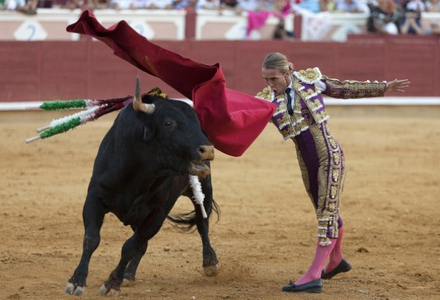 Cristina, en plena faena en la plaza de toros de Cuenca.