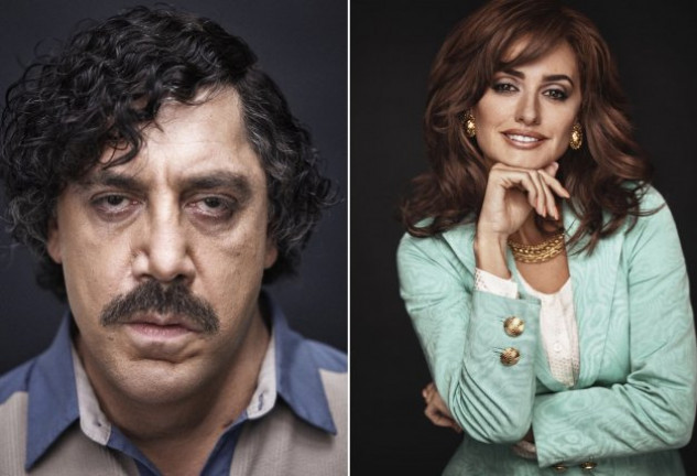 Los dos actores caracterizados como el narco Pablo Escobar y su amante, la periodista Virginia Vallejo, que escribió un libro sobre su relación.