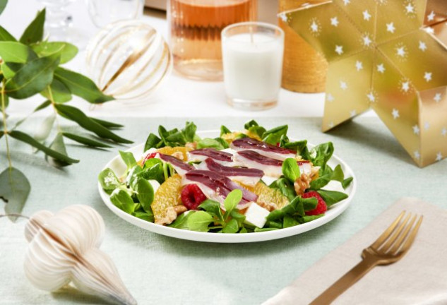 Ensalada de canónigos con jamón de pato