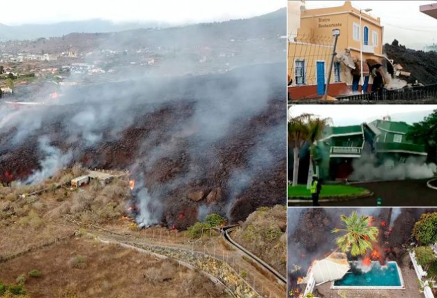 EL PODER DESTRUCTOR DE LA LAVA. Los edificios no han podido soportar la embestida de la colada y acabaron engullidos para desaparecer de la faz de la Tierra en muy poco tiempo.