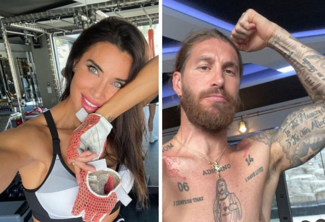 Pilar Rubio y Sergio Ramos entrenan en pareja en casa.