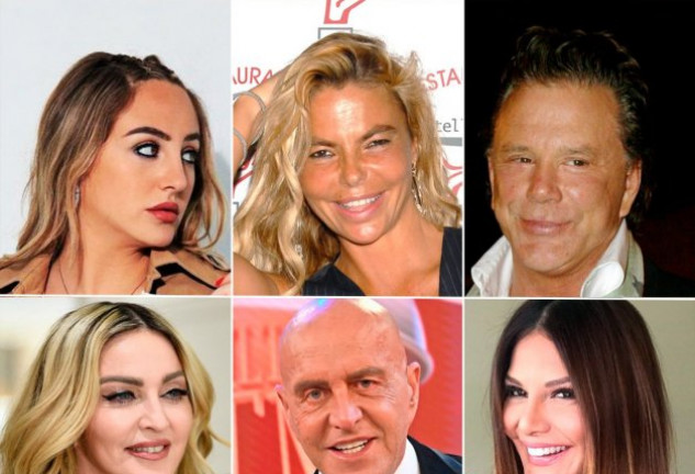 De izquierda a derecha y de arriba abajo: Rocío Flores, Leticia Sabater, Mickey Rourke, Madonna, Coto Matamoroes e Ivonne Reyes. 