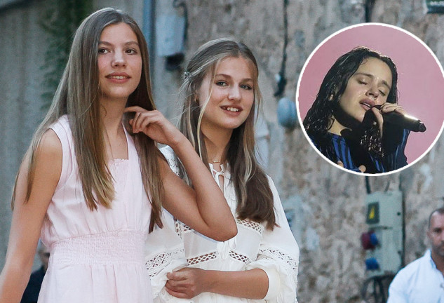 Leonor y Sofía son unas grandes aficionadas a la música.  Rosalía, con el pelo teñido de rojo, en su actuación en Palma.