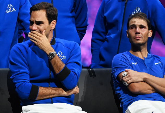 Roger Federer y Rafa Nadal, en la despedida del tenista suizo.