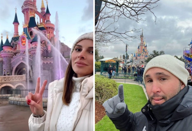 Irene Rosales y Kiko Rivera posan con el icónico castillo de Disney