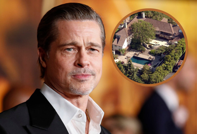Brad Pitt en un montaje con una imagen de su mansión en LA