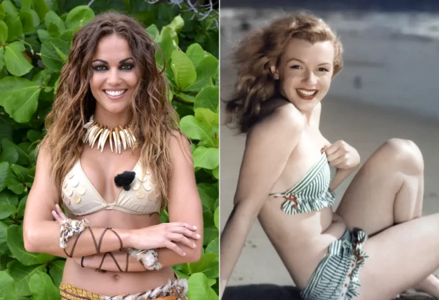 Lara Álvarez y Marylin Monroe posando en bikini