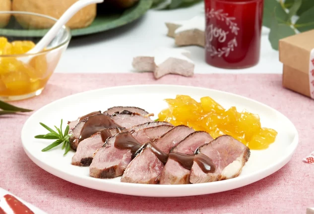 Magret de pato con chutney de mango