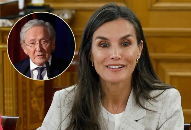 La reina Letizia en un montaje con Fernando Ónega, el padre de Sonsoles Ónega.