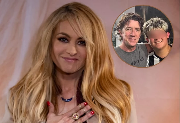 Paulina Rubio en un montaje con una foto de Colate y su hijo en común