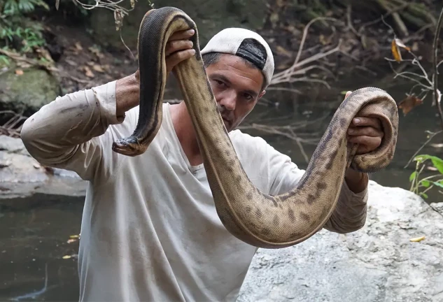 Frank Cuesta mostrando una serpiente.