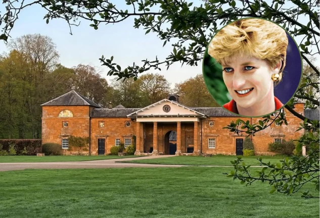 Althorp House, la casa donde creció Lady di, en un montaje con la cara de la princesa de Gales