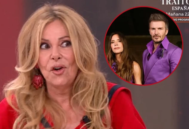Ana Obregón en 'Y ahora Sonsoles' en un montaje con Victoria y David Beckham