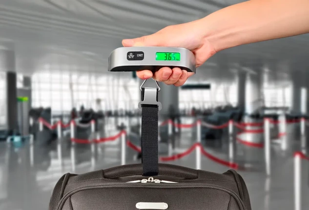 Báscula digital portátil para maletas con pantalla LCD y termómetro