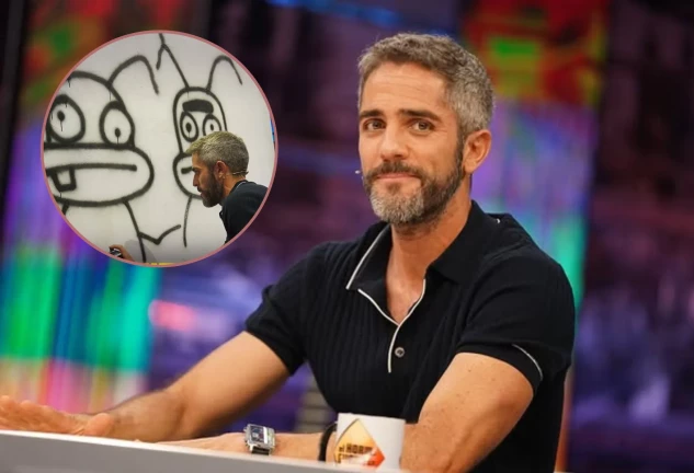 Roberto Leal en El Hormiguero, en un montaje consigo mismo haciendo un grafitti de Trancas y Barrancas en directo