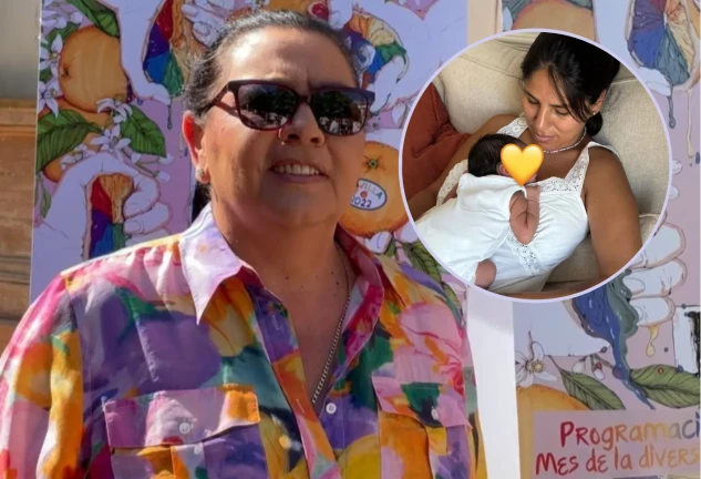 María del Monte en redes, en un montaje con Isa P y su hijo Cairo recién nacido